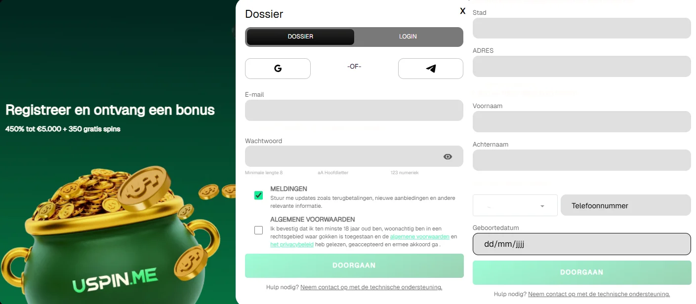 USpin Online Casino Registratie